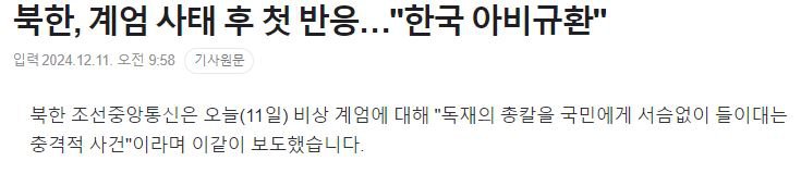"한국의 비상계엄은 독재의 총칼을 국민에게 들이대는 충격적인 사건"