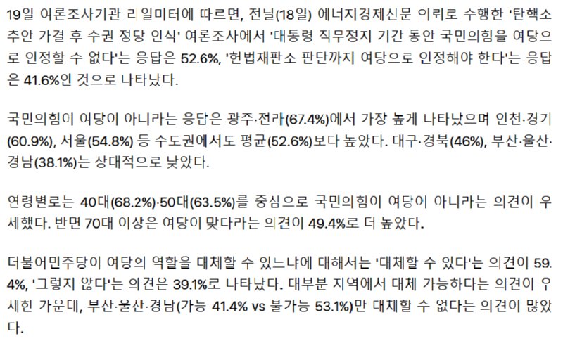 국민 52.6% "국민의힘 여당 아니다"…59.4% "민주당이 대체 가능