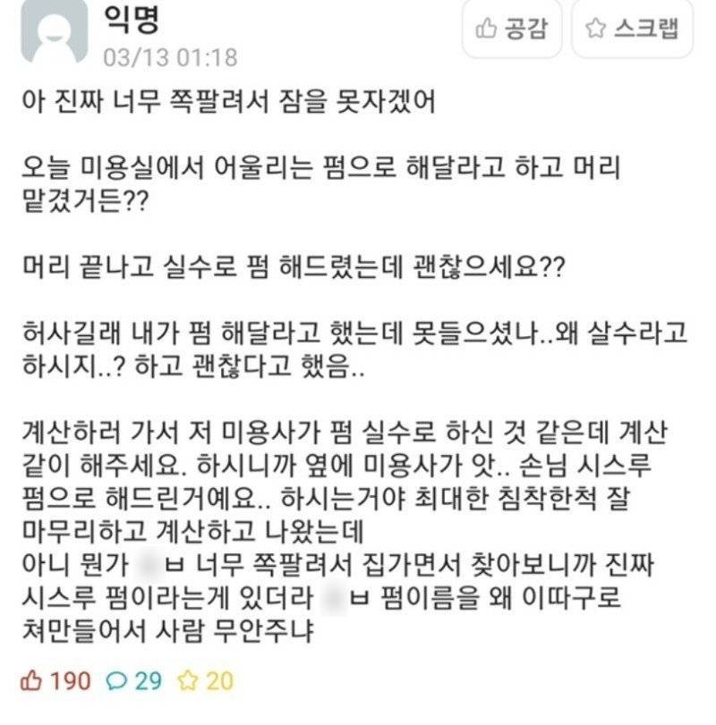 미용실에서 실수로 펌 했다는거야5