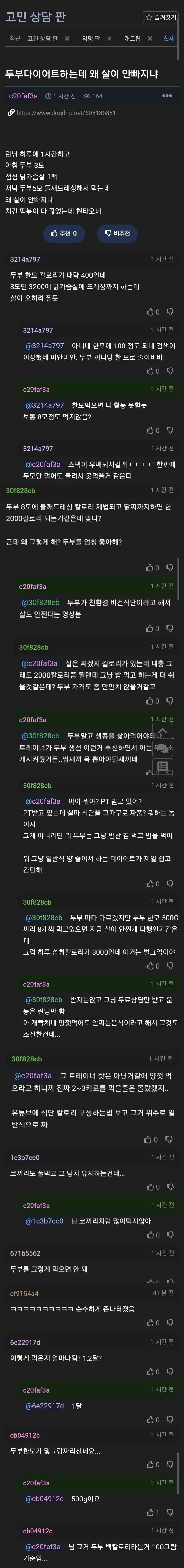 두부 다이어트 하는데 왜 살이 안빠지냐는 고민글.jpg